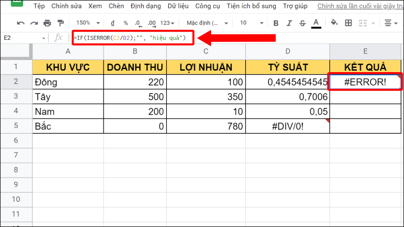 Hình minh họa lỗi #ERROR trong Google Sheet